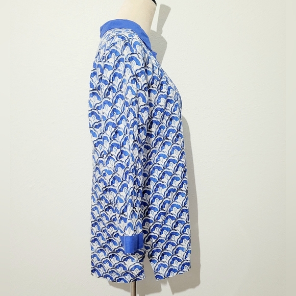 Sigrid Olsen Womens XL 100% Linen Tunic Top Blue White Pattern V-Neck 3/4 Sleeve - Picture 3 of 12